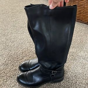 Style & Co black faux leather knee high boots with zipper and buckle detail